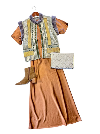 Satin Bias Maxi Skirt in copper by Lilla P