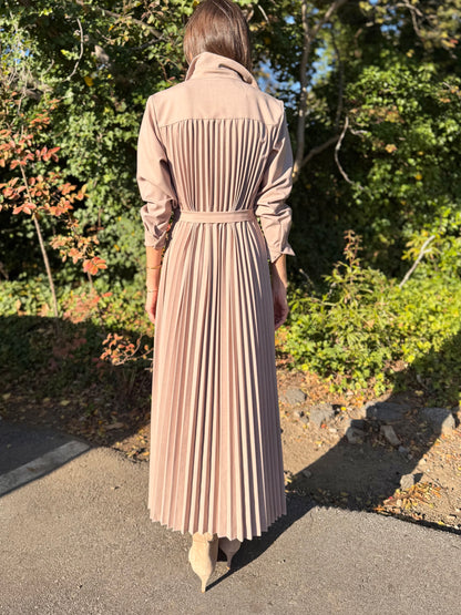 Pleated Skirt Button Up Dress in tortora by B-YU