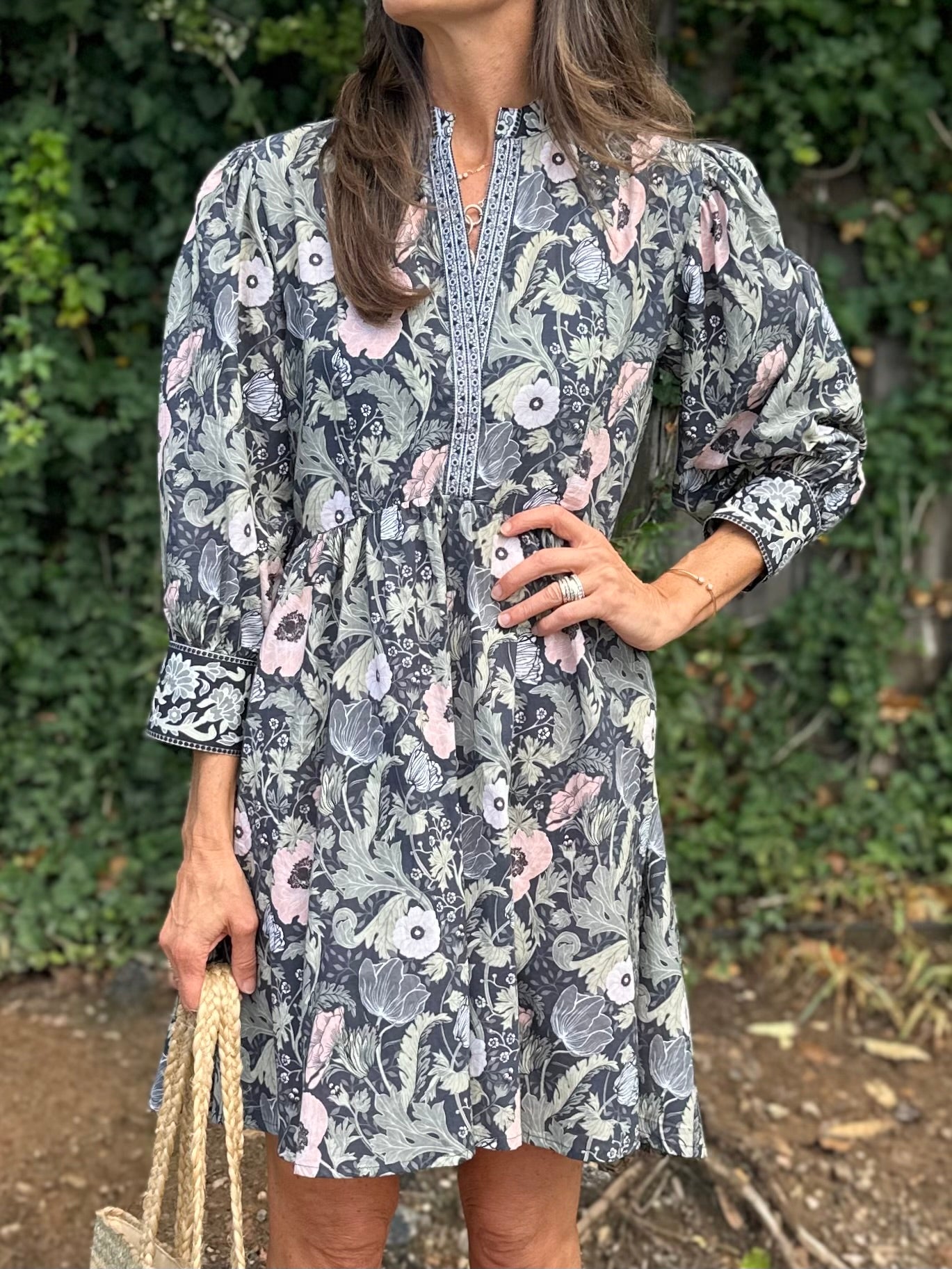 Leonor Long Sleeve Short Dress in moss by Bindu