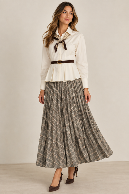 Sabrina Ponte Pleated Midi Skirt in smoked green plaid by Lysse