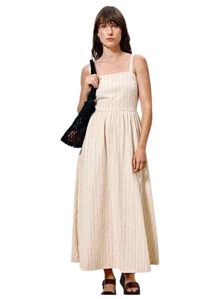 Casey Striped Midi Dress in creme by FRNCH