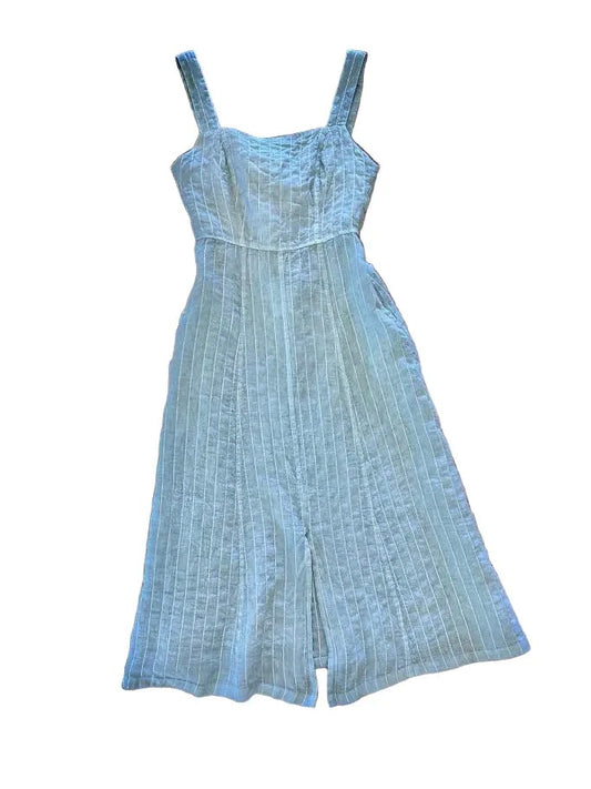 Lurex Striped Linen Dress in crystal by Haris Cotton