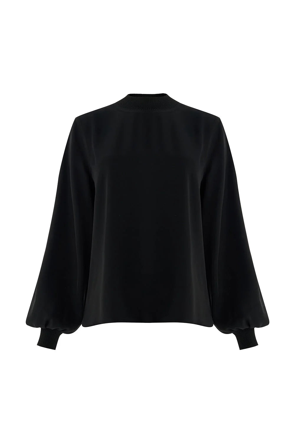 Joelle Long Sleeve High Neck Blouse in black by Exquise