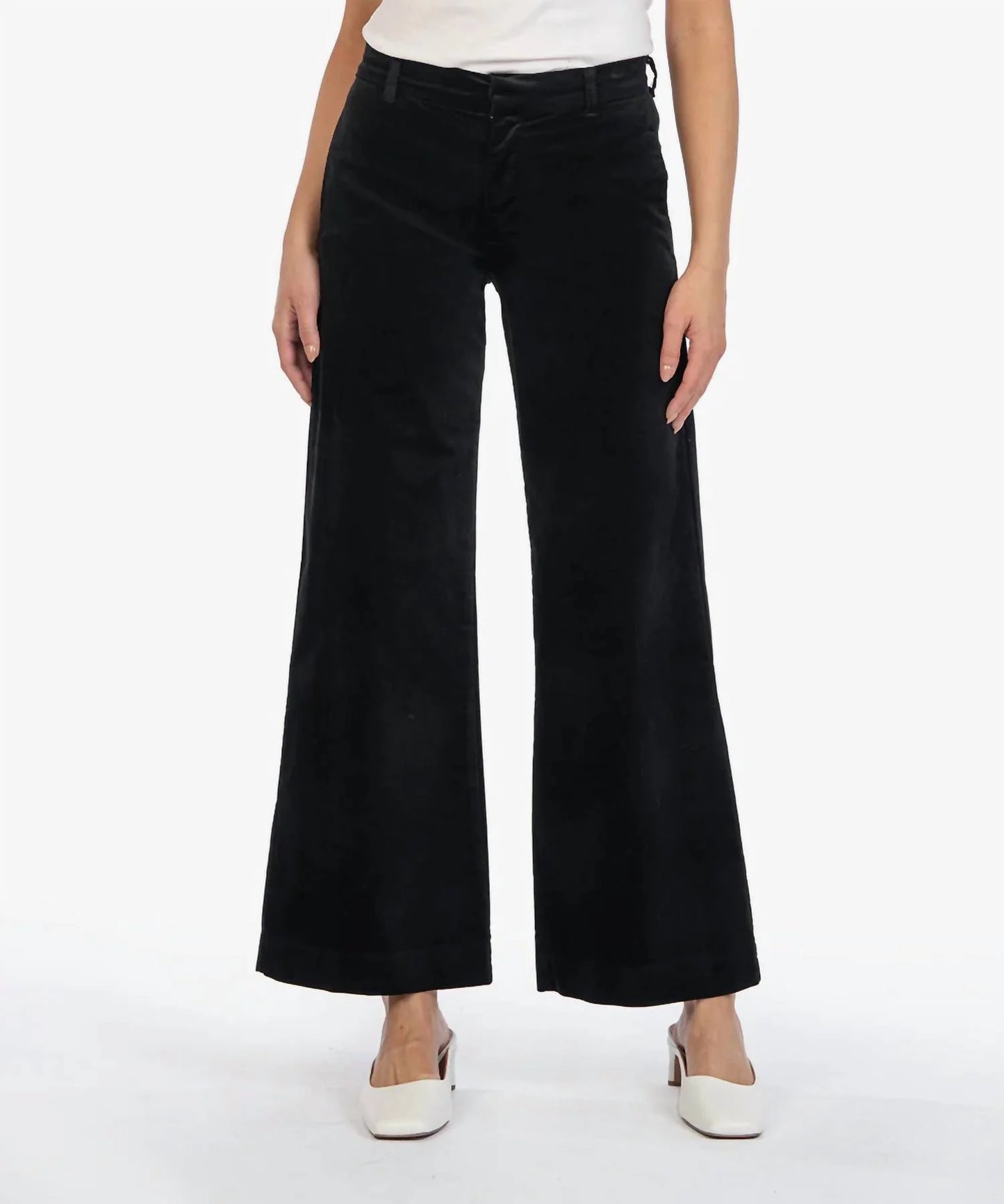 Meg High Rise Wide Leg Velveteen Trouser in black by KUT