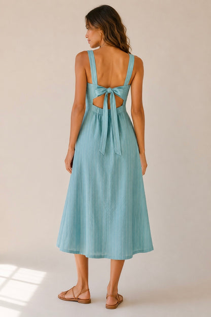 Lurex Striped Linen Dress in crystal by Haris Cotton