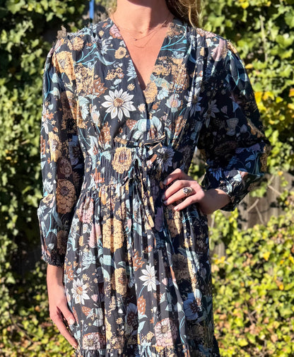 Sonia Printed Maxi Dress in navy gardenia by Bindu