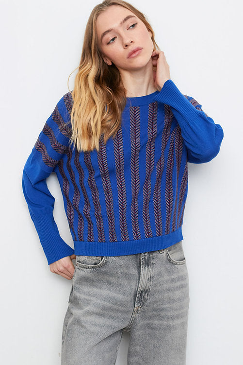 Makalu Patterned Sweater in blue/black by Aldo Martins