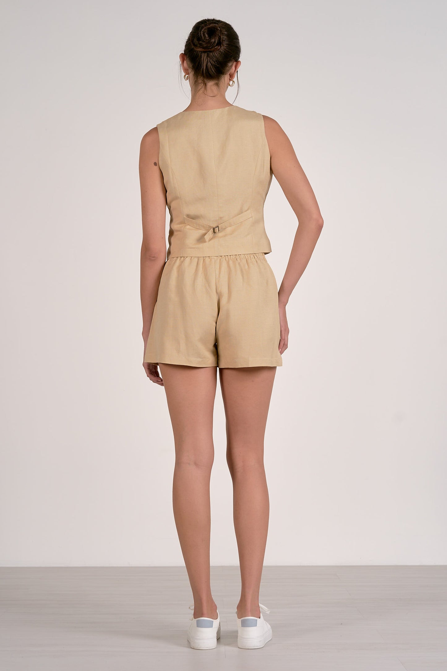 Elastic Waist Shorts in oatmeal by Elan
