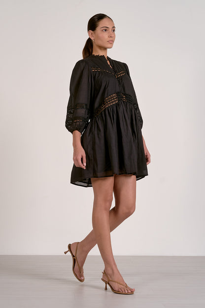 3/4 Sleeve Flowy Lace Dress in black by Elan