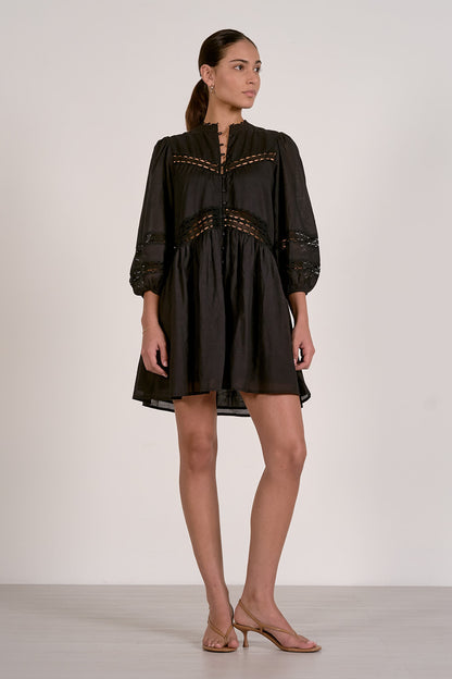 3/4 Sleeve Flowy Lace Dress in black by Elan