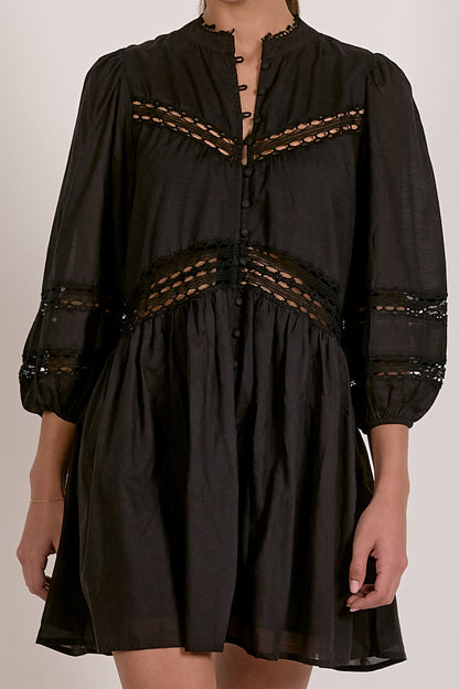 3/4 Sleeve Flowy Lace Dress in black by Elan