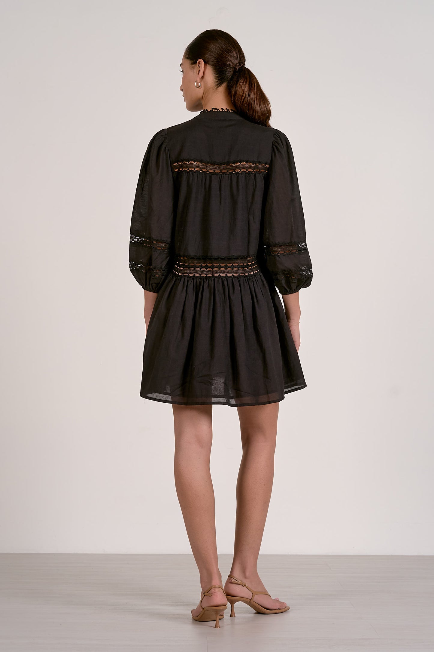 3/4 Sleeve Flowy Lace Dress in black by Elan