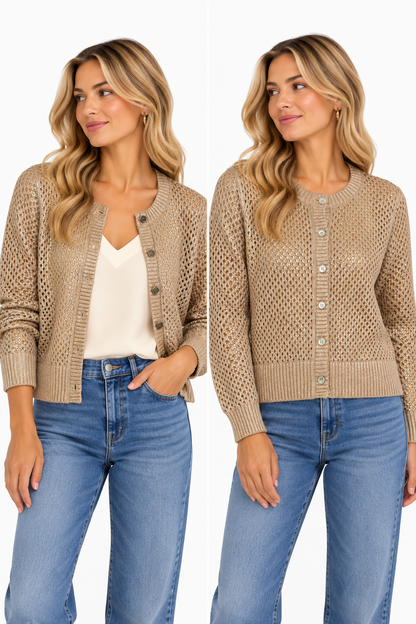 Open Stitch Crew Cardigan in champagne by J.Society