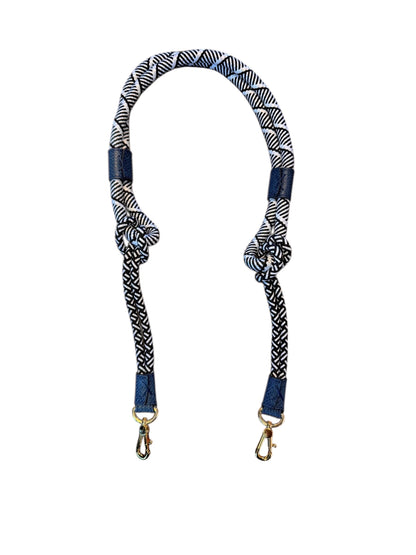 Braided Nylon Strap in black & white rope with dark blue reticulated leather