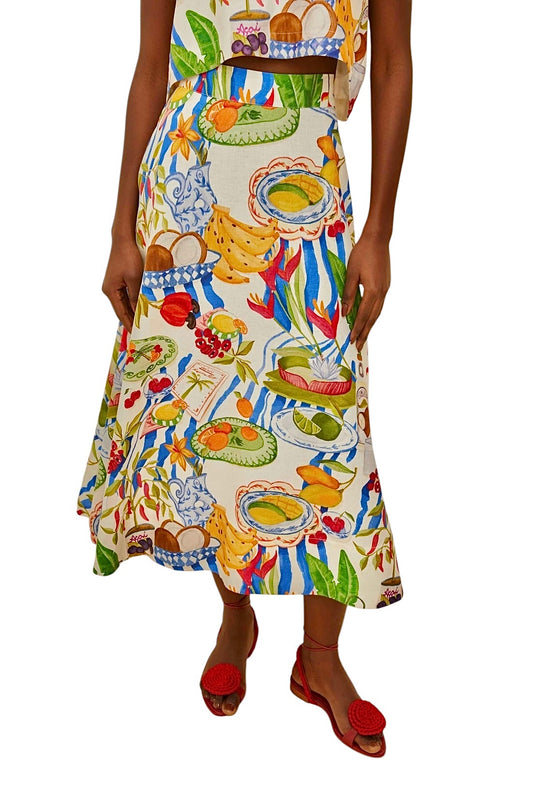 Fresh Table Midi Skirt in off white by Farm Rio