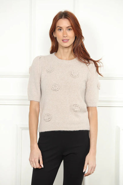 Hand Crochet Floral Sweater in oatmeal by Zero Degrees Celsius