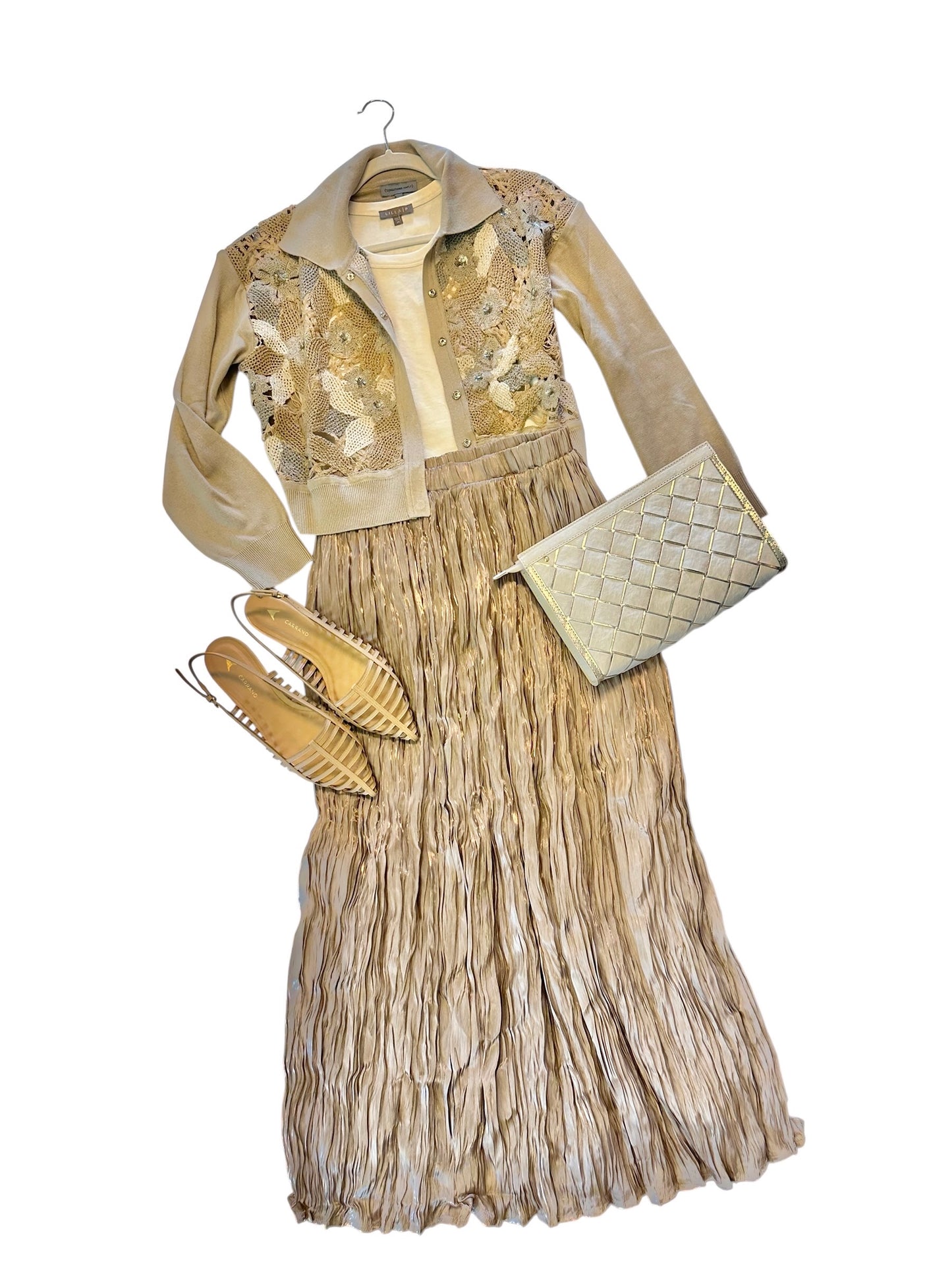 Galicia Lace Front Cardigan in beige by Conditions Apply