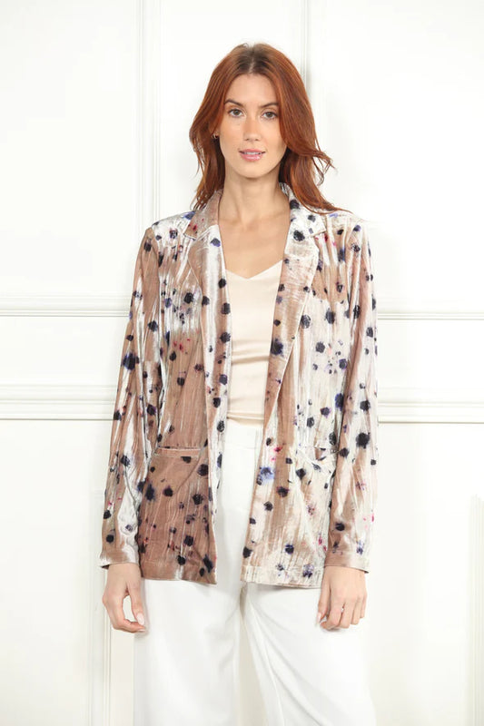 Velour Print Blazer in taupe combo by Zero Degrees Celsius