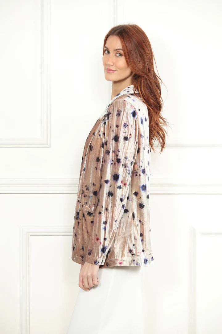 Velour Print Blazer in taupe combo by Zero Degrees Celsius