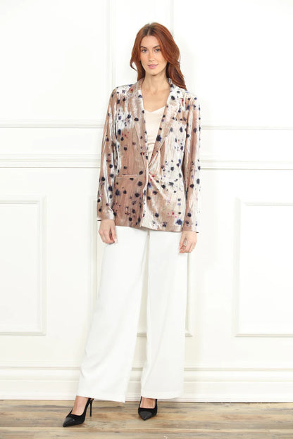 Velour Print Blazer in taupe combo by Zero Degrees Celsius