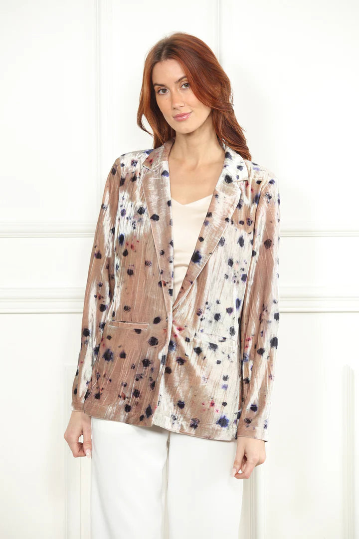 Velour Print Blazer in taupe combo by Zero Degrees Celsius