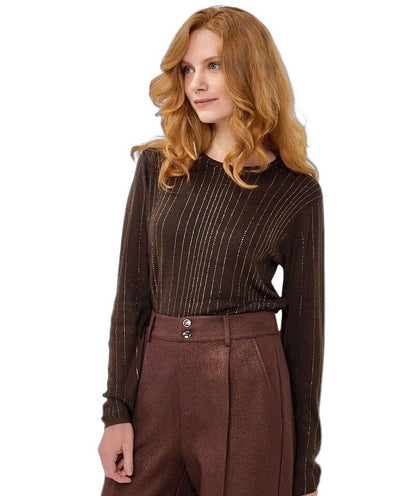 Long Sleeve Sweater with Sequins in chocolate by Esqualo