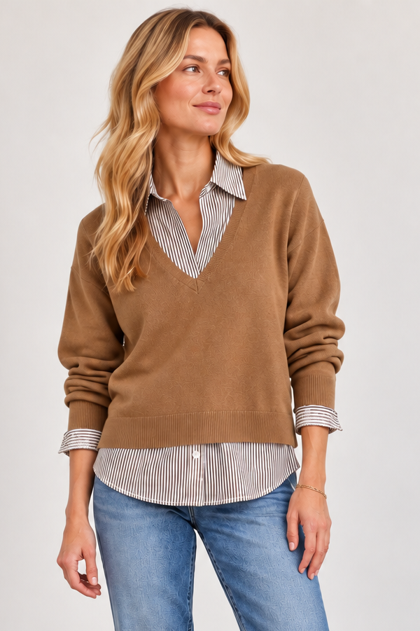 Long Sleeve 2Fer in camel by J.Society