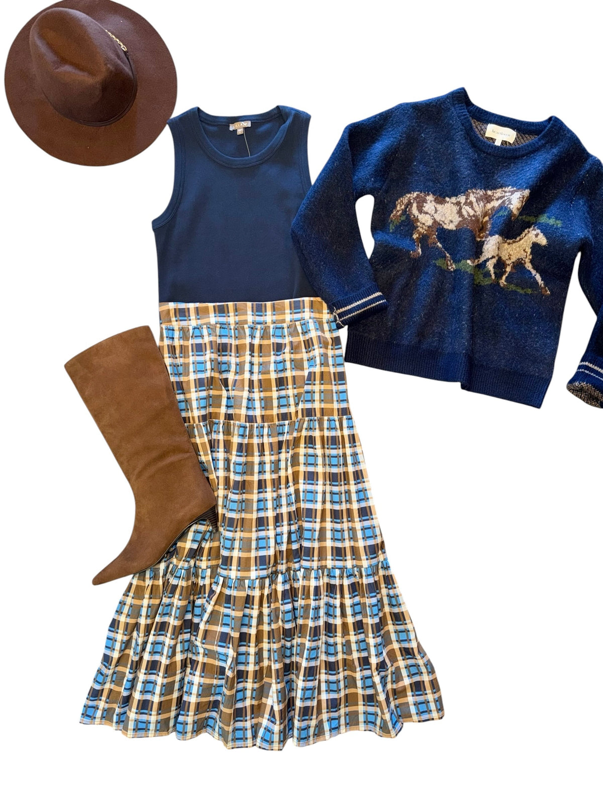 Maggie Skirt in brown plaid by Navy Bleu