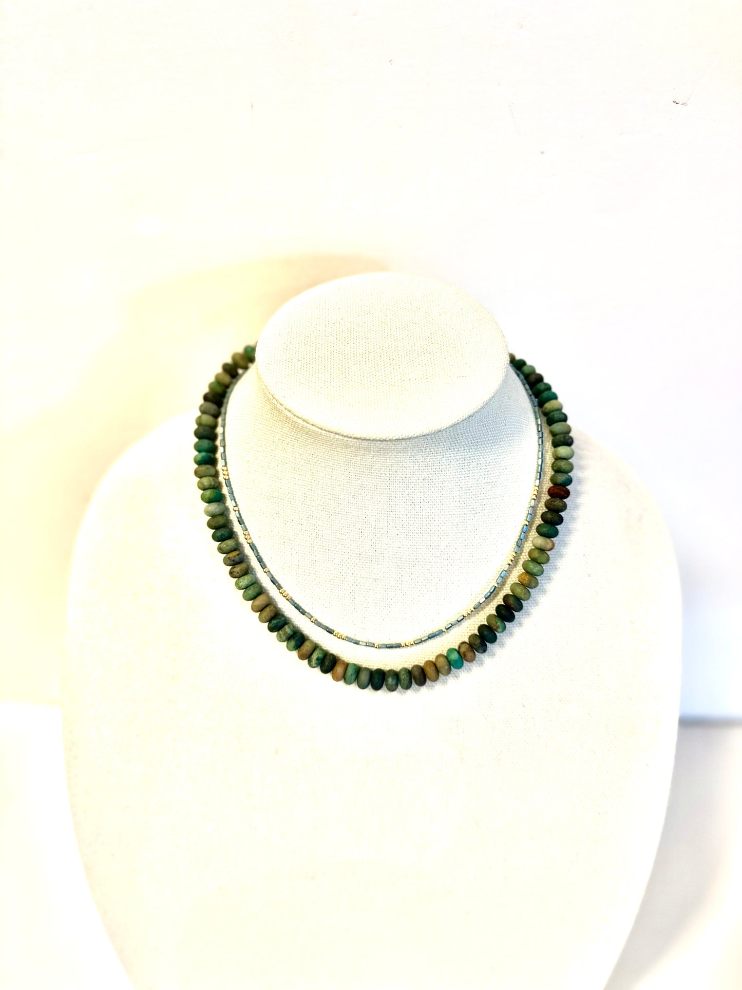 Rondelle 18" Necklace with Small Swivel Clasp in matte green multi by Virtue