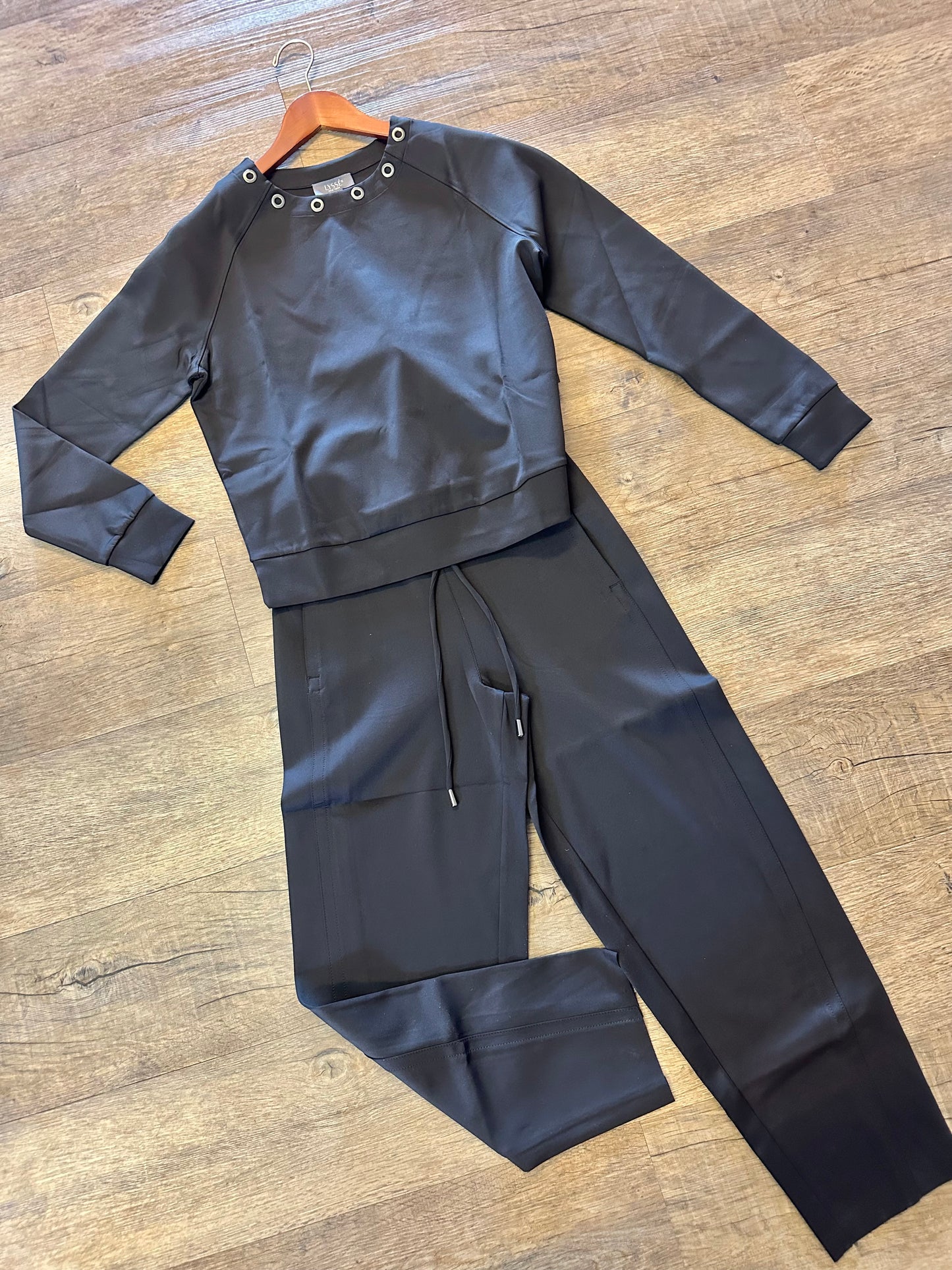 Desi Neoprene Barrel Joggers in black by Lysse