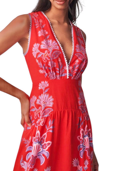 Porcelain Garden Red Midi Dress by Farm Rio
