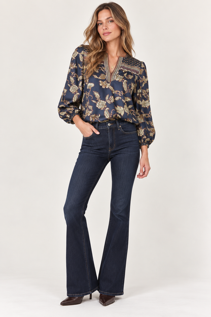 Floral Border Printed Blouse in multi by Current Air