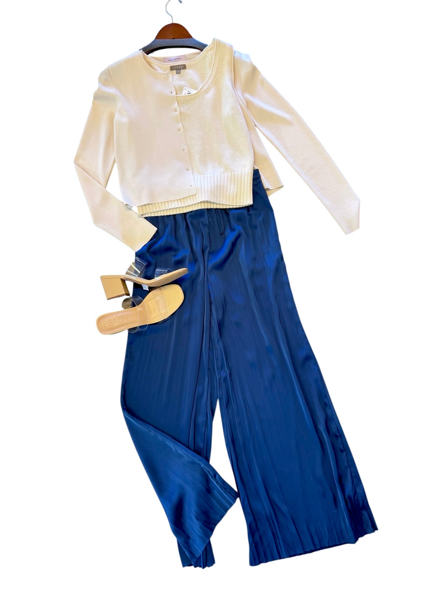 The Packable Pleated Palazzo Pant in capri blue by Lysse