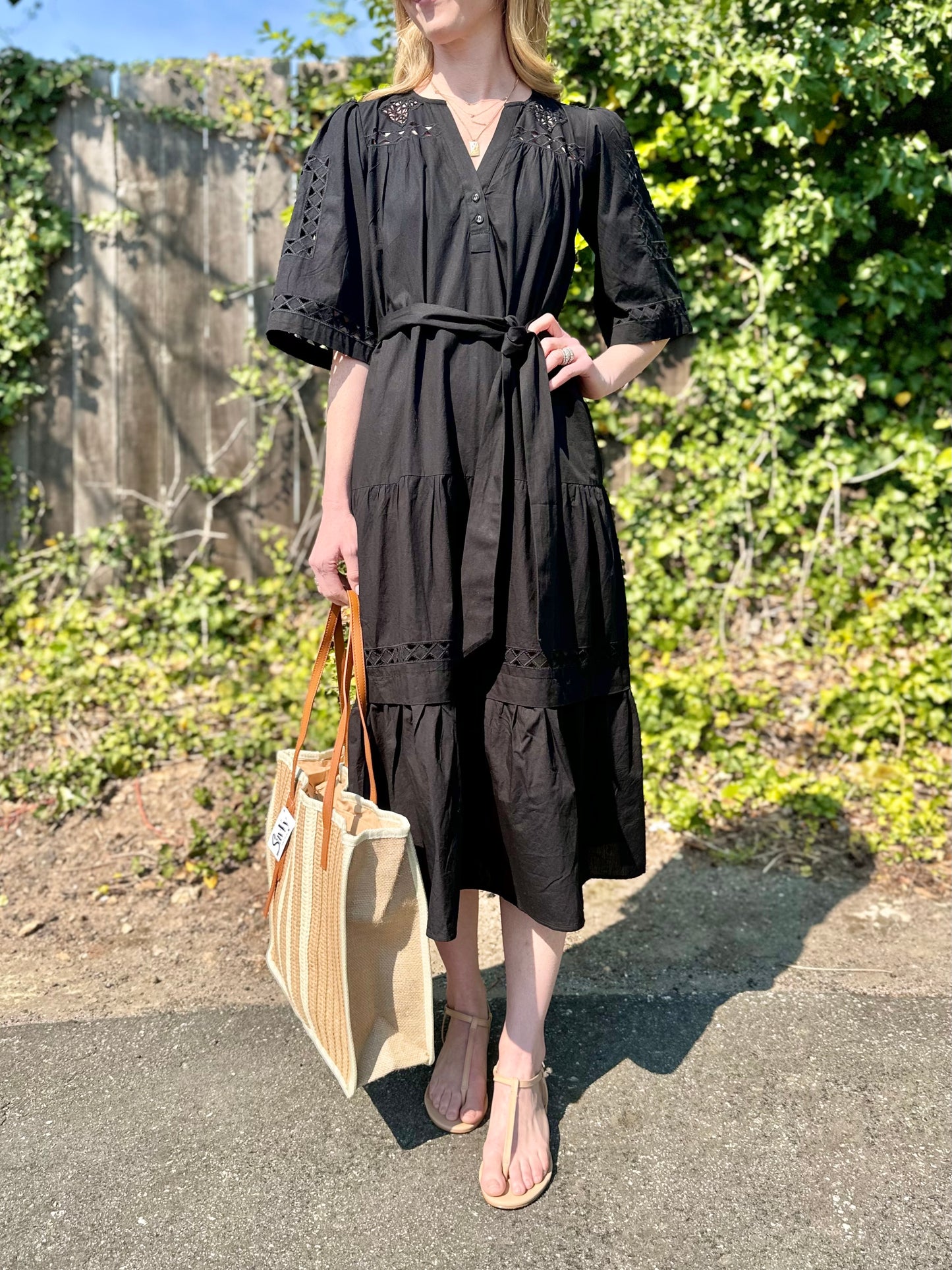 Biarritz African Cut Out Midi Dress in black by Rose & Rose
