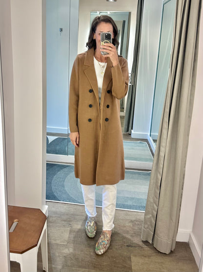 Long Sweater Coat in camel by Molly Bracken