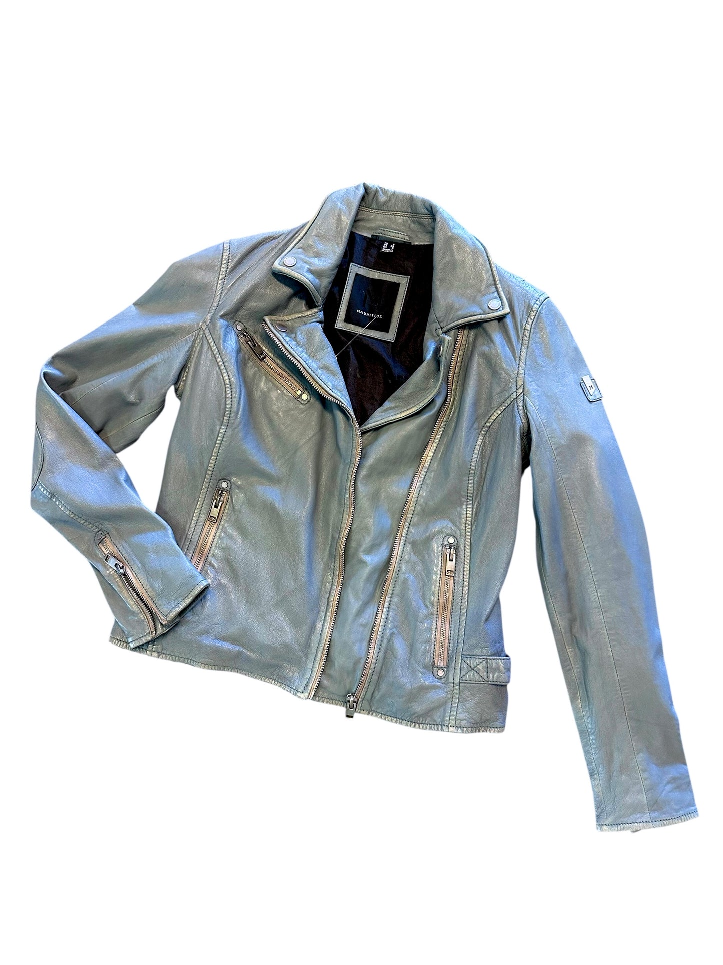 Sofia RF Leather Jacket in winter sky by Mauritius