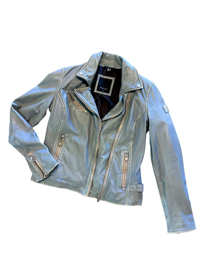 Sofia RF Leather Jacket in winter sky by Mauritius