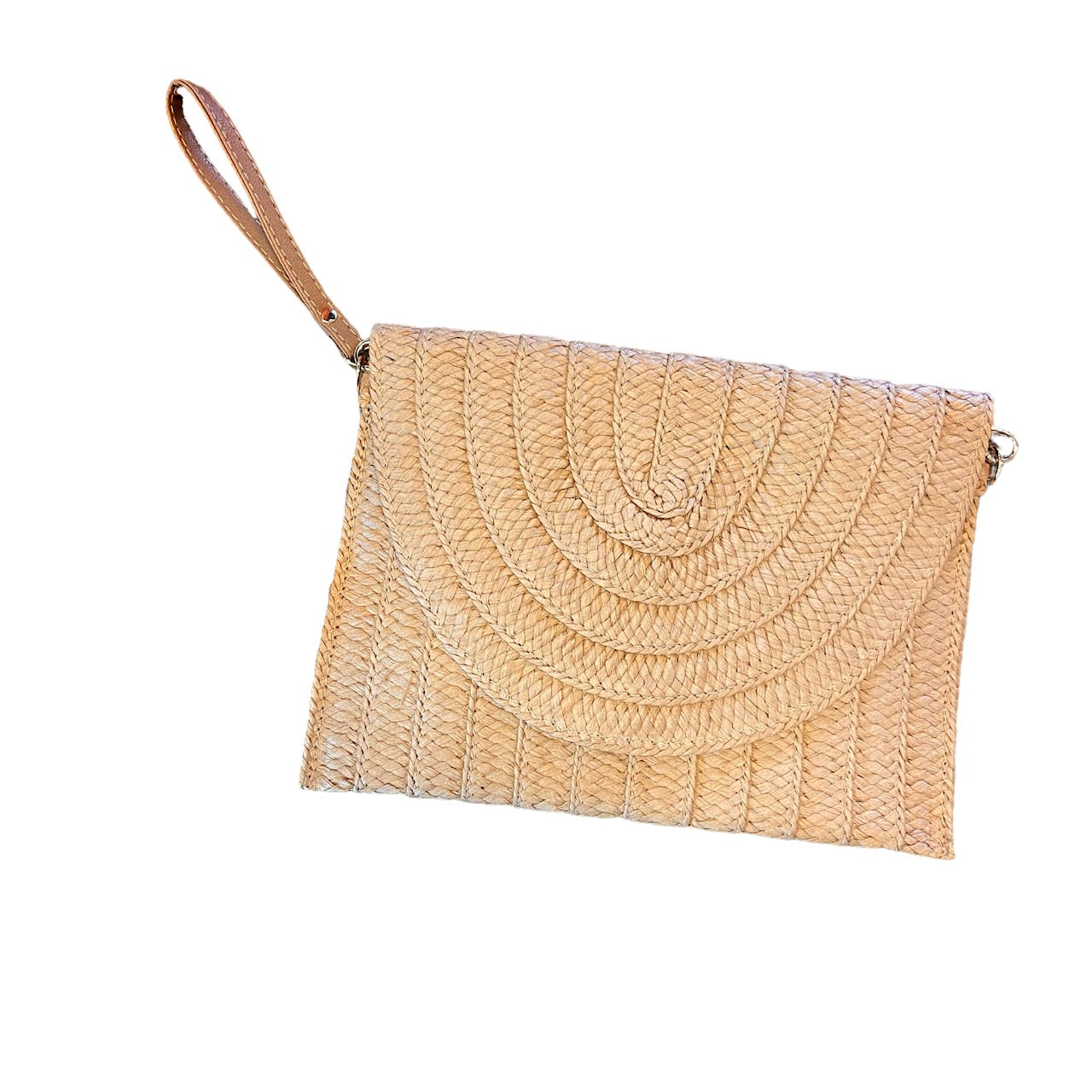 Straw Clutch with strap in natural