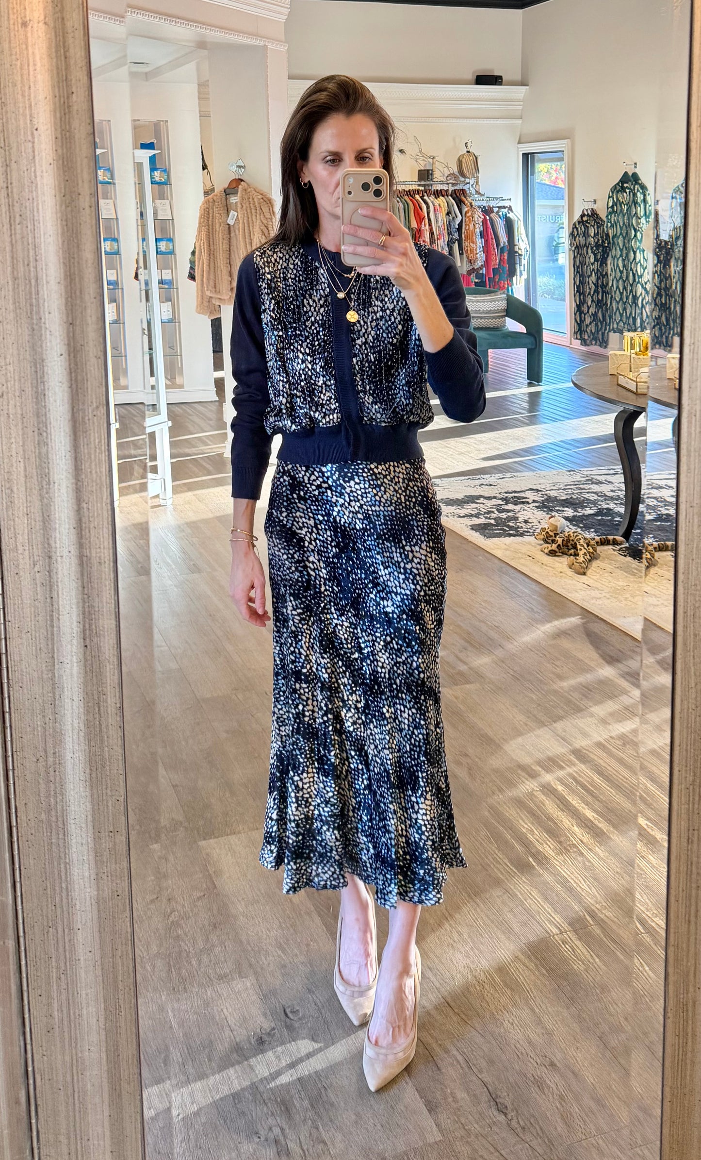 Bellona Velour Printed Skirt in navy by Blank