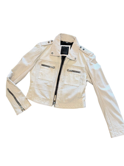 Shala RF Leather Jacket in off white by Mauritius