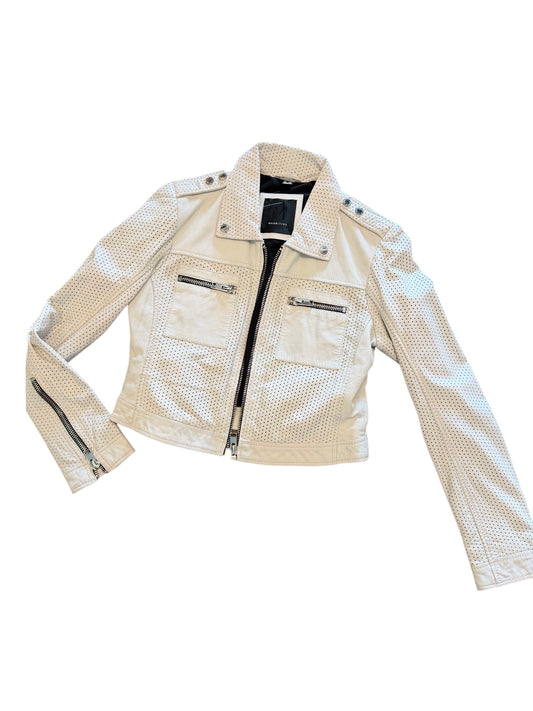 Shala RF Leather Jacket in off white by Mauritius