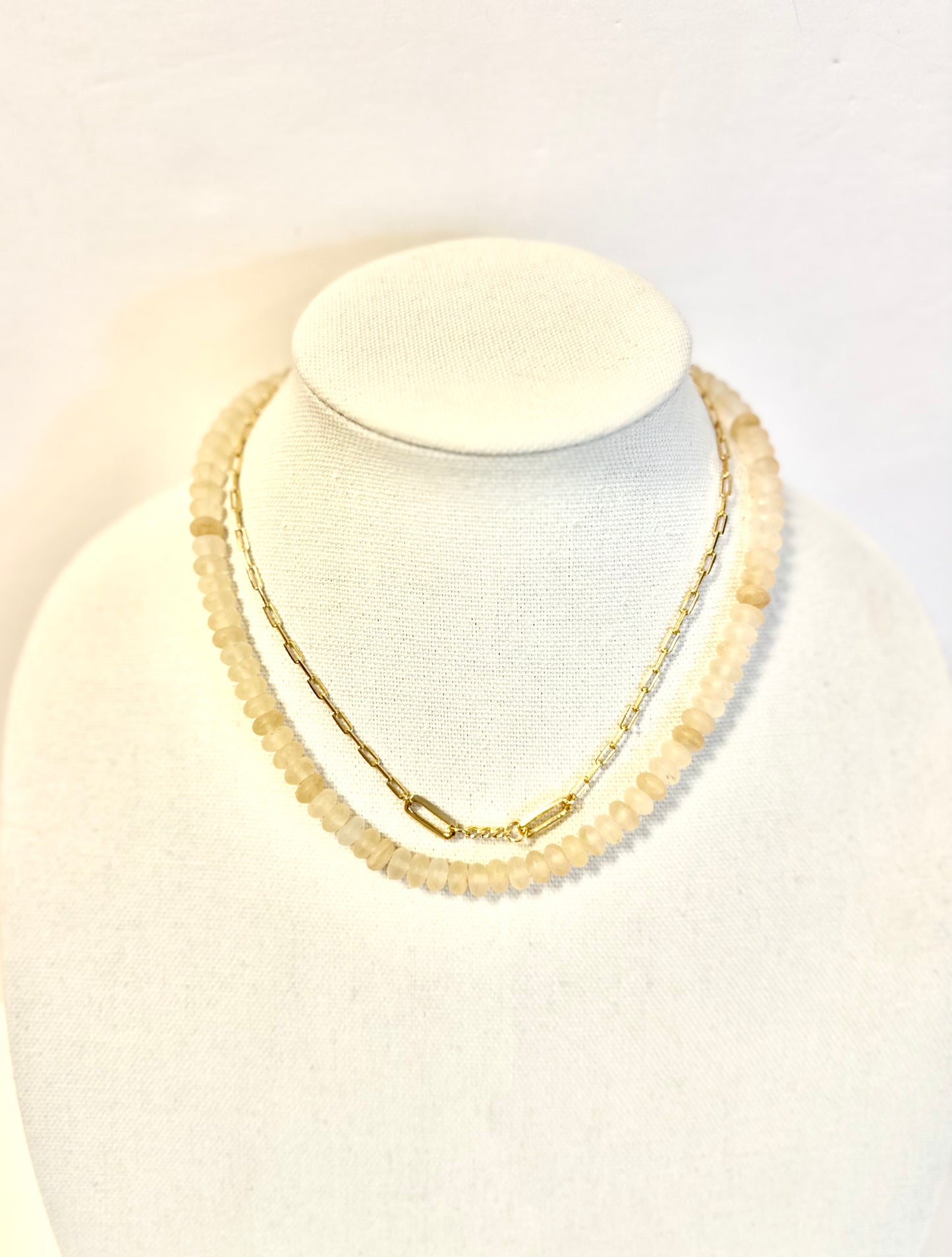 Rondelle 18" Necklace with Small Swivel Clasp in beige by Virtue