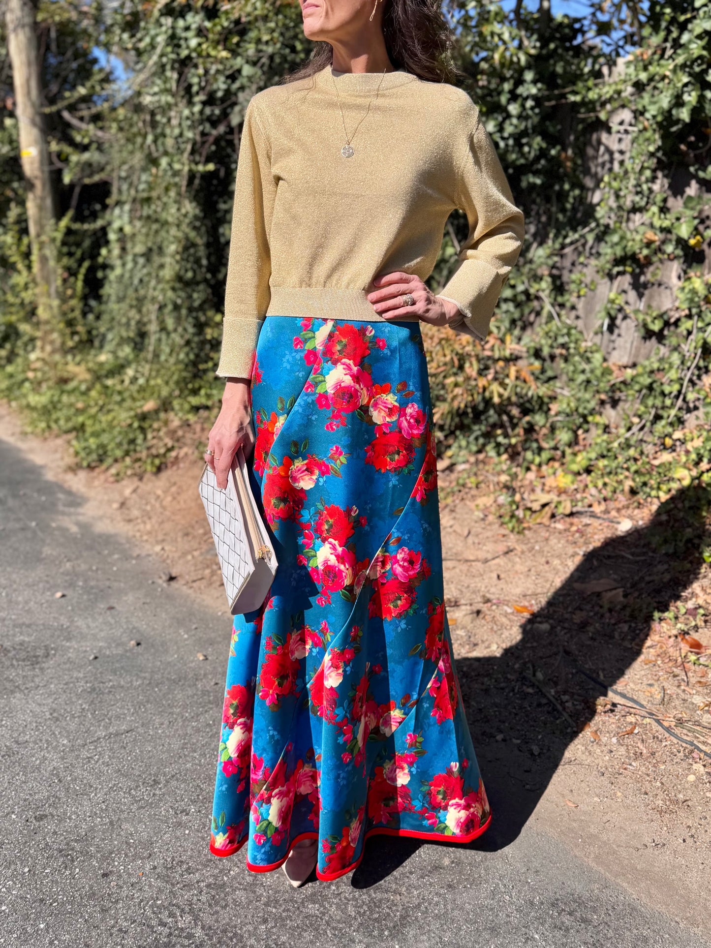 Serena Skirt in holiday chintz teal by Elizabeth James