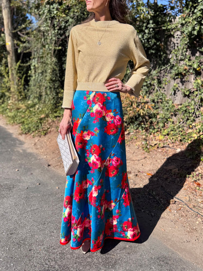 Serena Skirt in holiday chintz teal by Elizabeth James