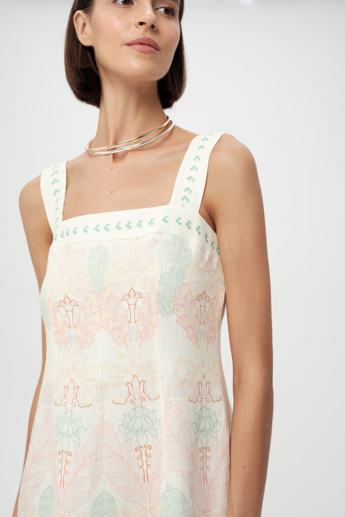 Elvis dress by Exquise printed linen fabric detailing 