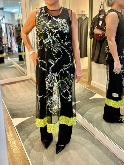 Sleeveless Floral Sequins Maxi Dress in green by Psophia