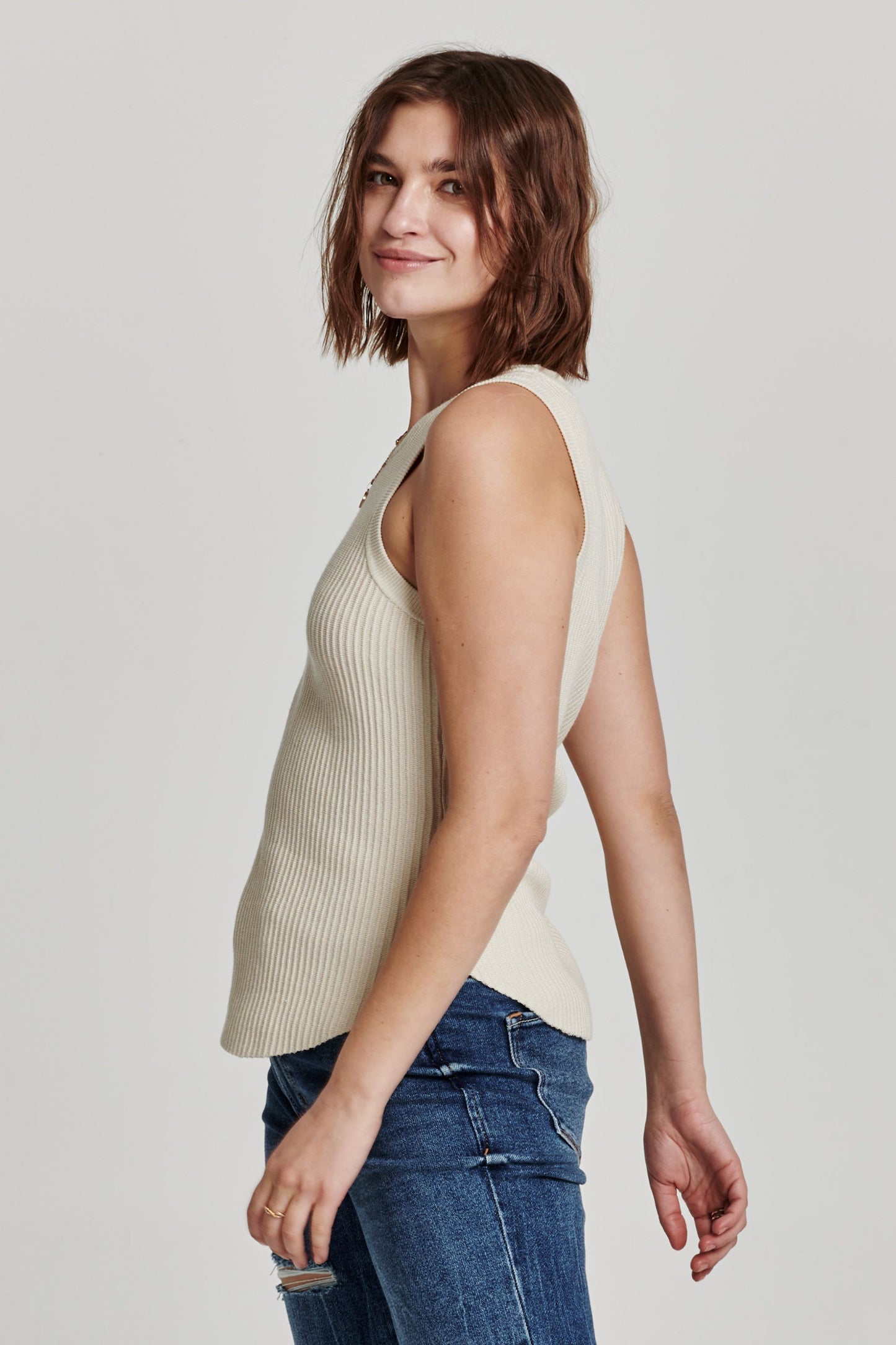 Cora Fitted Tank in birch by Another Love