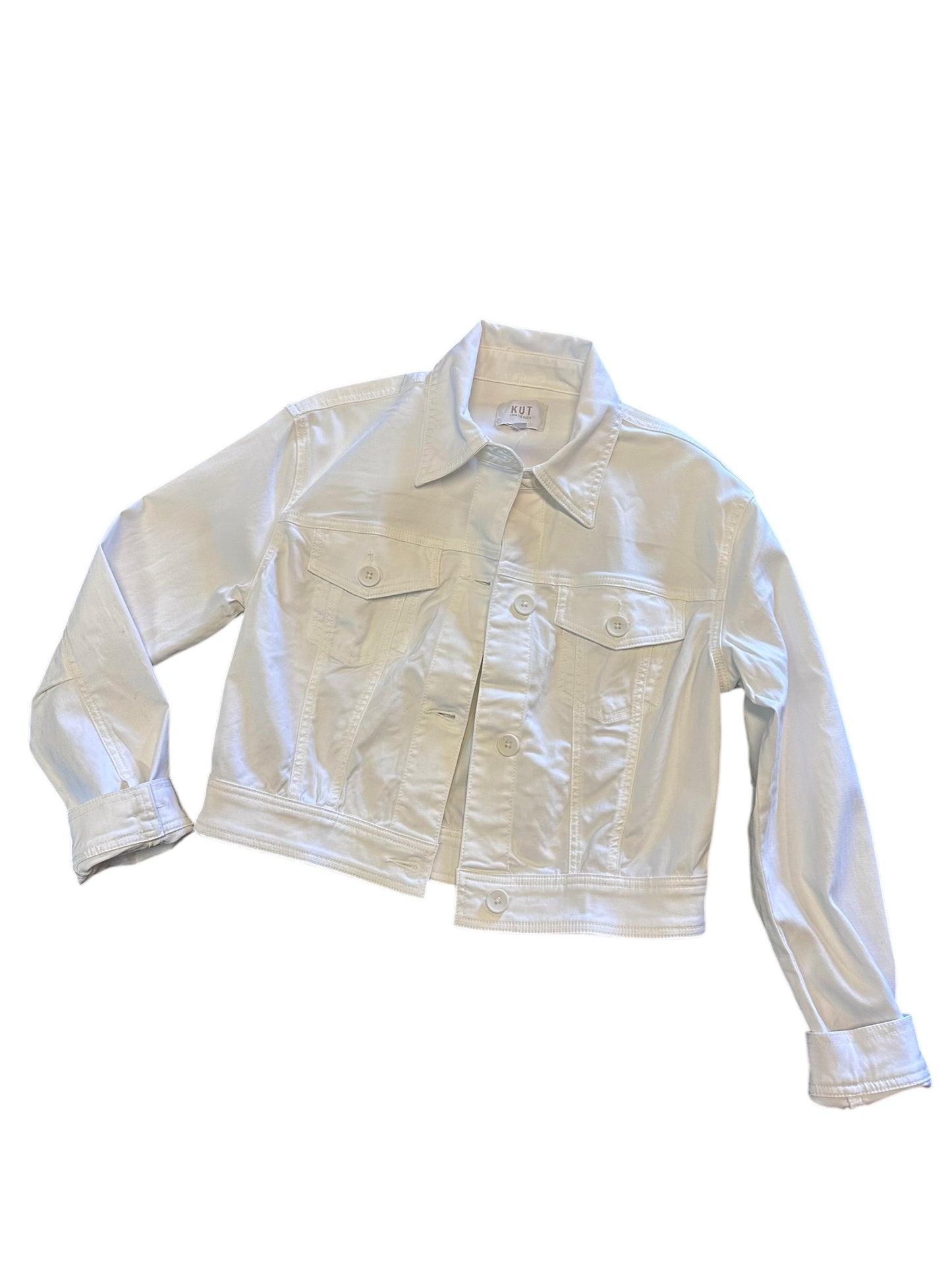 Rumi Cropped Trucker Jacket in White by KUT