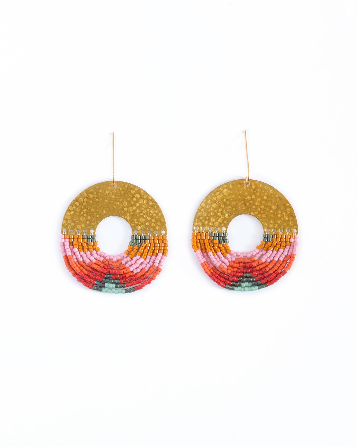 Beaded Handwoven Organic Circular Fringe Earrings in earth by Mayana