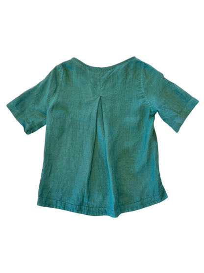 Short Sleeve Linen Top in emerald by Haris Cotton